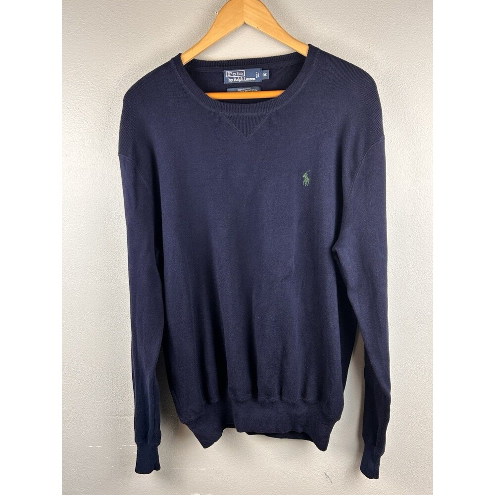 Polo Ralph Lauren Sweater Mens M Navy 100% Cotton Crewneck Pony Vintage 90’s
